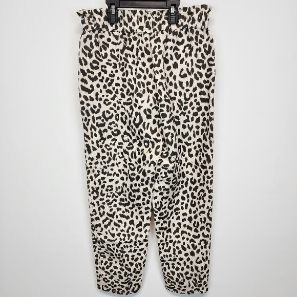 J.Crew Ruffle Waist Linen Pants Size 0 26" Cheetah Print Tapered Vacation Chic - Picture 1 of 14
